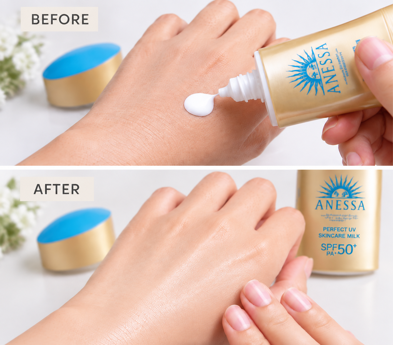 Anessa Sunscreen Before and After Application